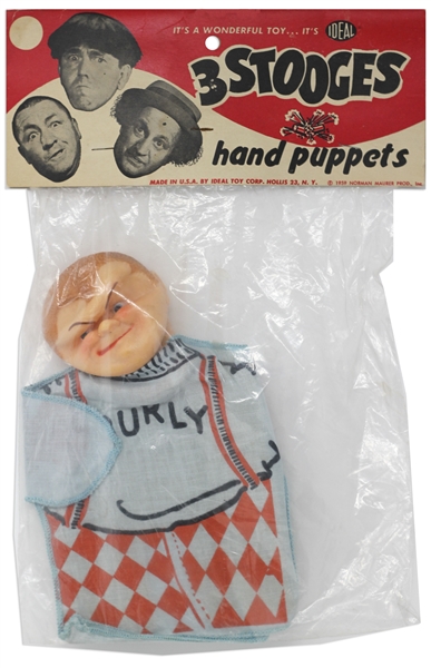 Three Stooges Hand Puppet From 1959 of Curly in Original, Unopened Ideal Packaging -- Very Good to Near Fine Condition